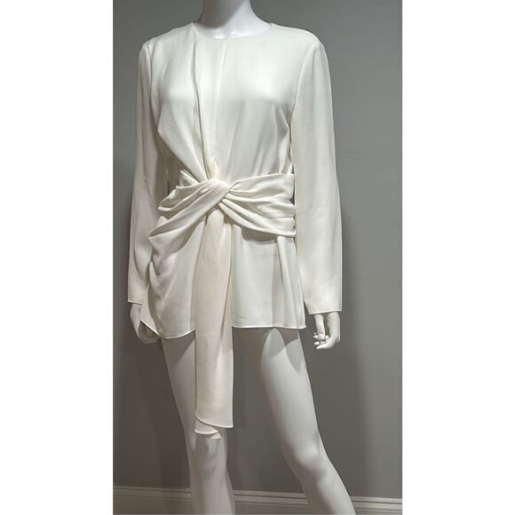 Lafayette 148 New York Cream Tie Waist Blouse Size 8 - Picture 13 of 14